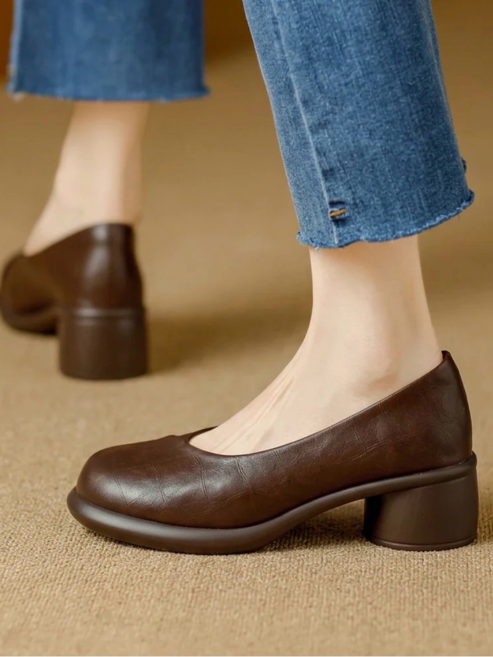 Women’s Brown Low Block Heel Pumps